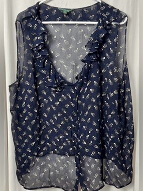 Lauren by Ralph Lauren Silk Sleeveless Ruffle Sheer Top Size 22W